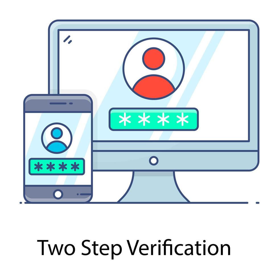 Two step verification icon in editable flat outline design vector