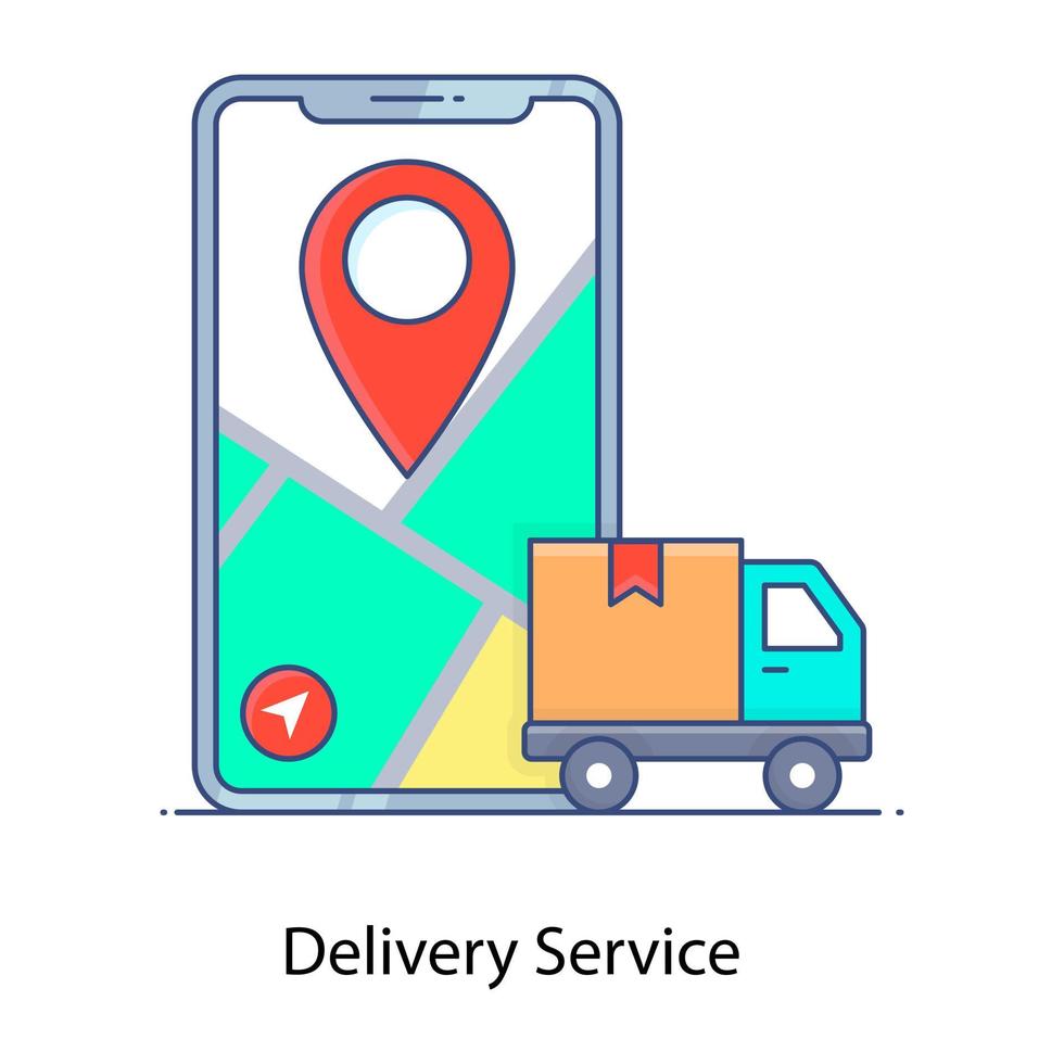 aplicación móvil, icono de contorno plano del servicio de entrega vector