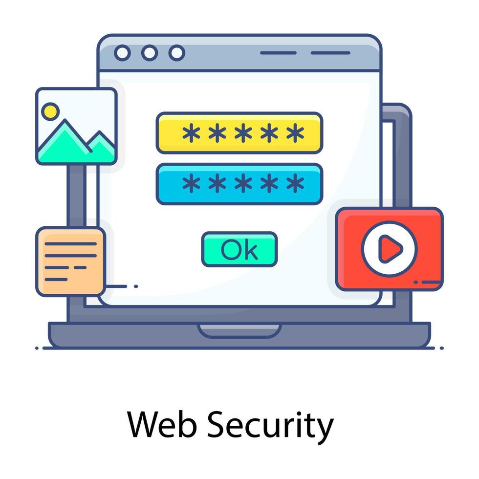 icono de contorno plano de seguridad web, aplicación de protección vector