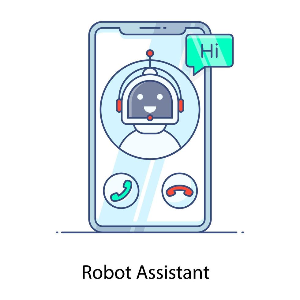 Technical support, flat outline icon of robot assistant vector