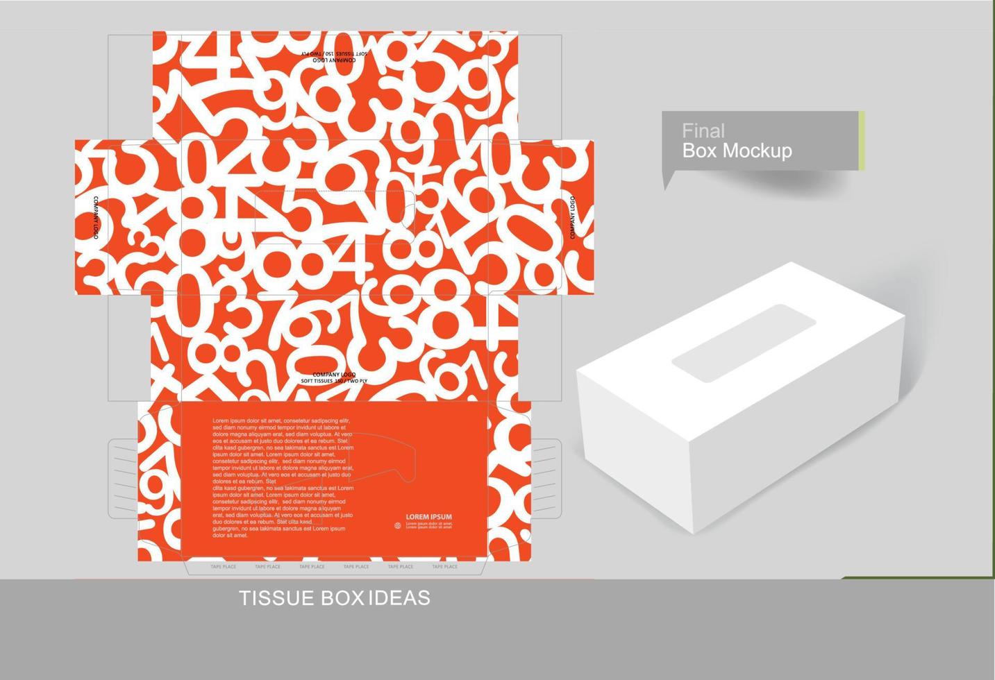 Abstract numbers pattern on tissue box, template for business purpose. Place your text and logo and ready to go for print vector