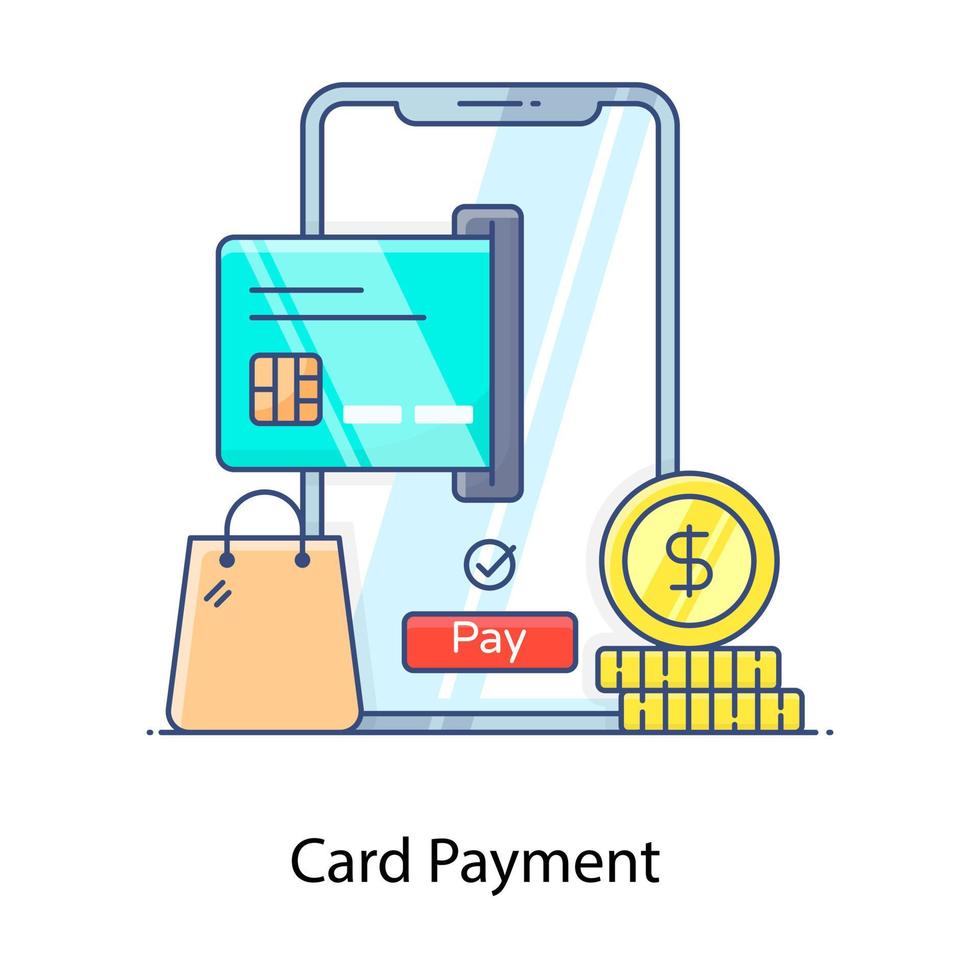 Bank card with mobile phone denoting concept of secure card payment method icon vector