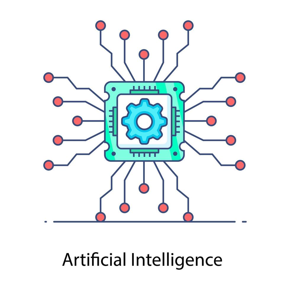 Artificial intelligence flat outline icon, information sense vector