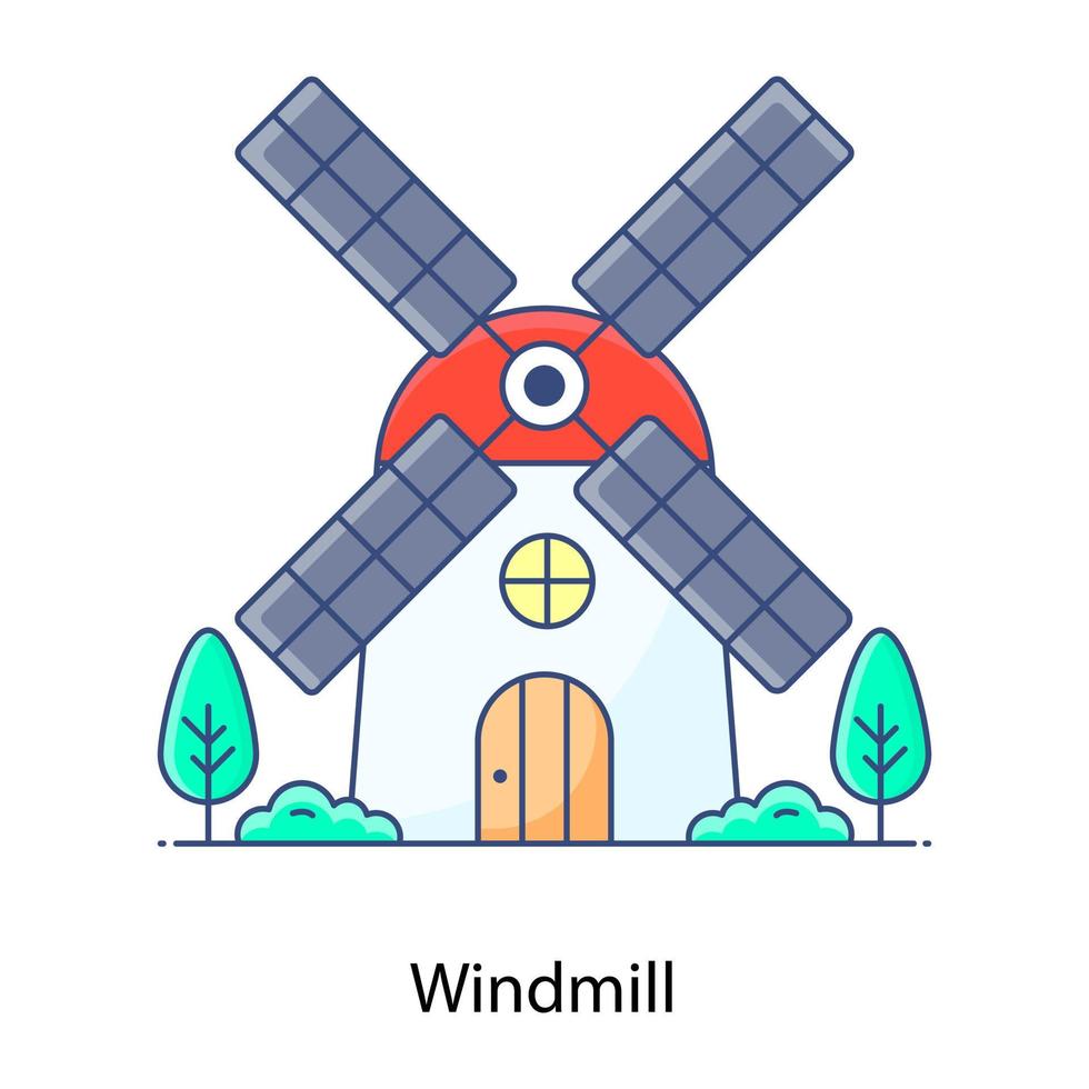 Aerogenerators, flat outline icons of windmill vector