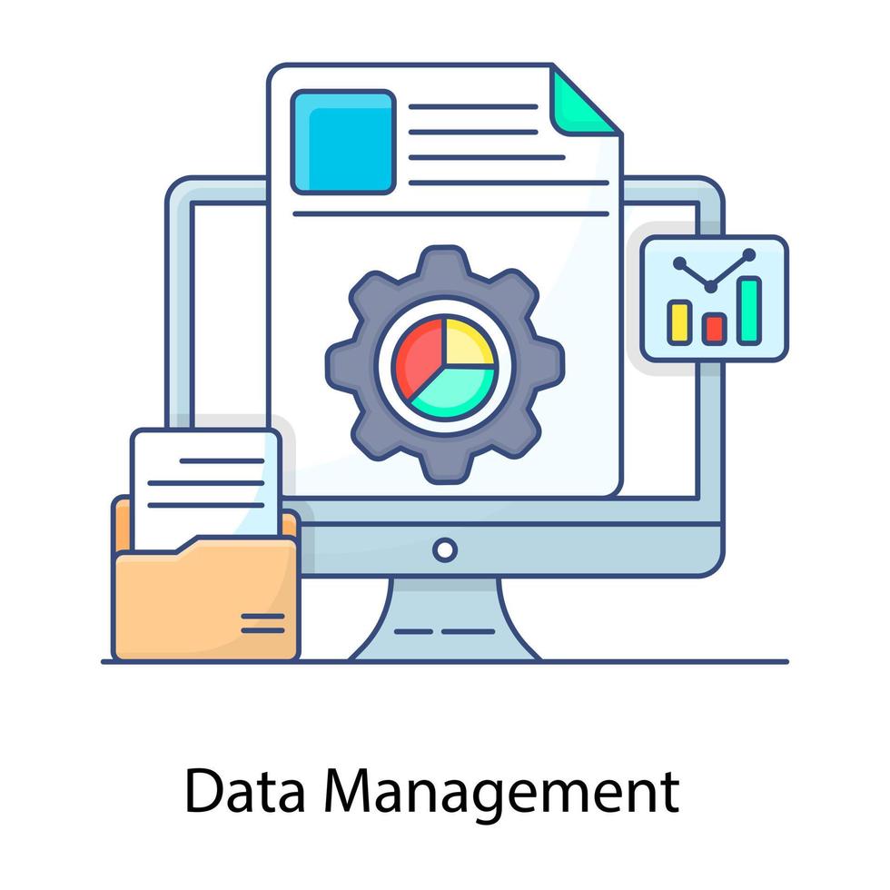 concepto de procesamiento estadístico, icono de gestión de datos en un diseño conceptual vector