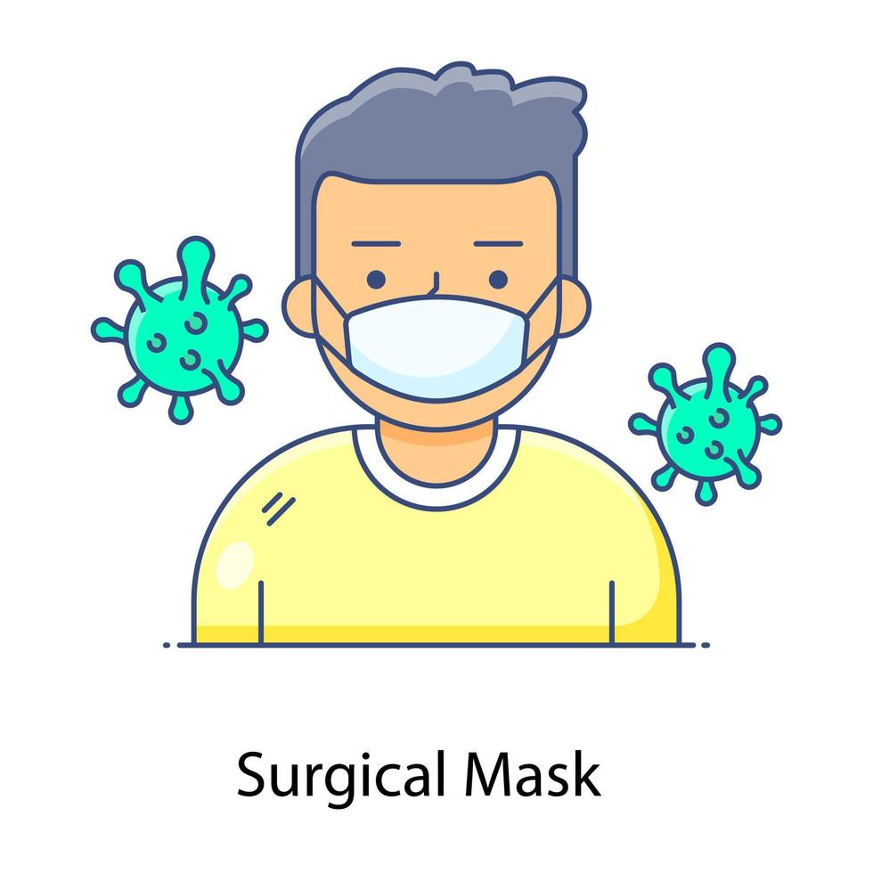 Surgical mask in flat outline icon, corona protection vector