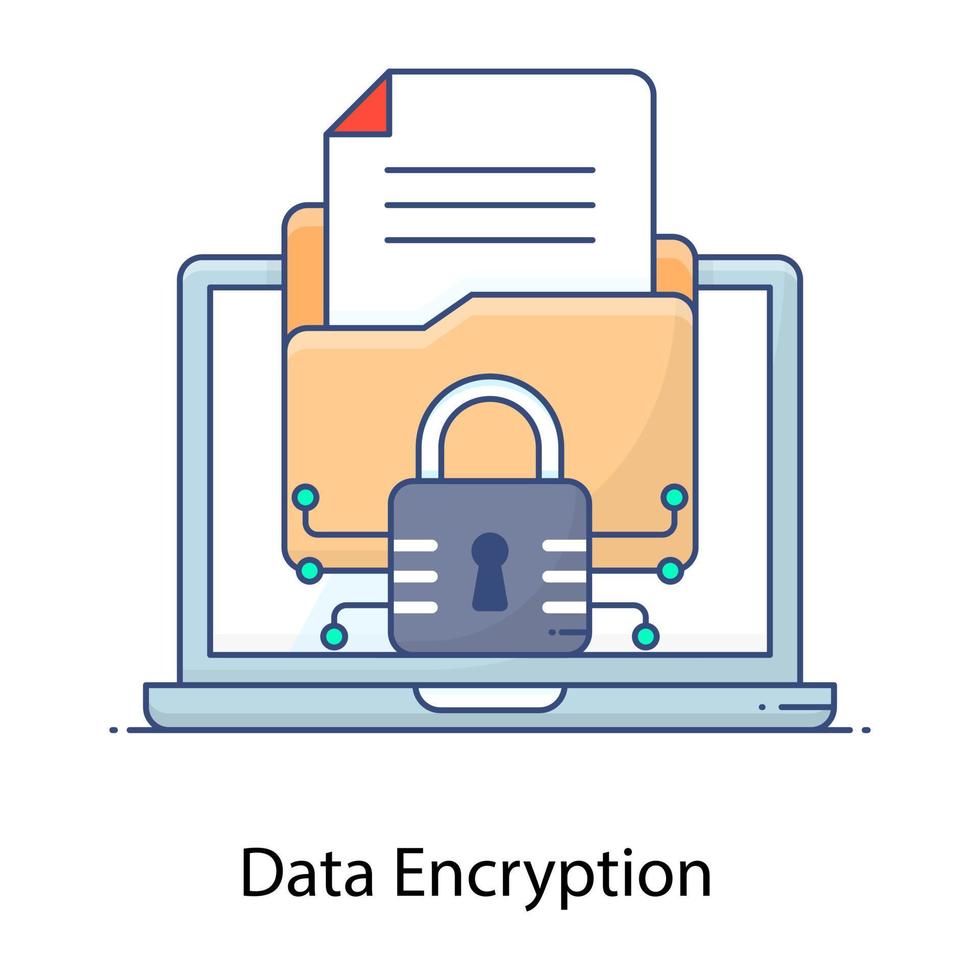 Folder inside laptop with padlock, data encryption concept icon vector