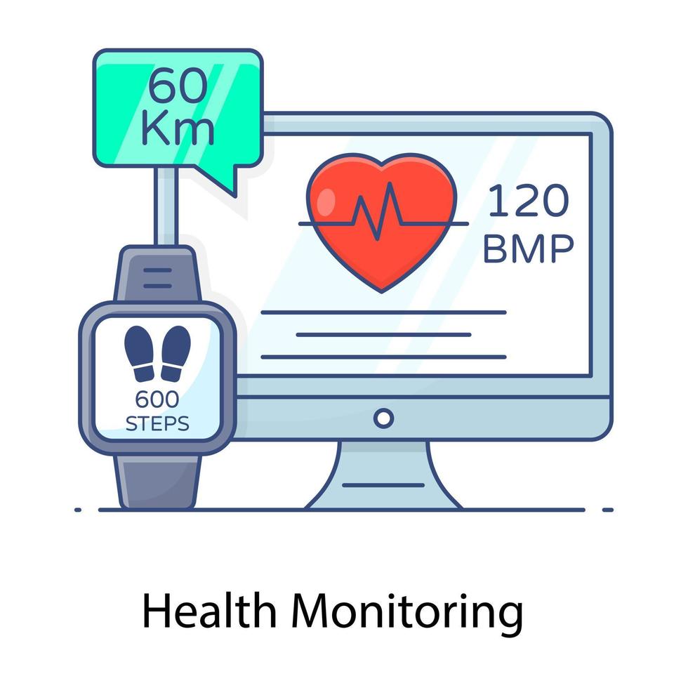 electrocardiograma en un icono de contorno plano que denota el concepto de control de la salud vector