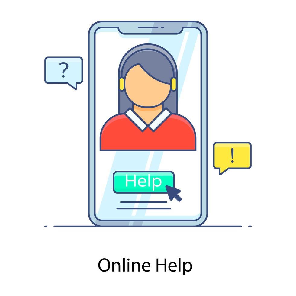 Online support service application, flat outline icon of online help vector