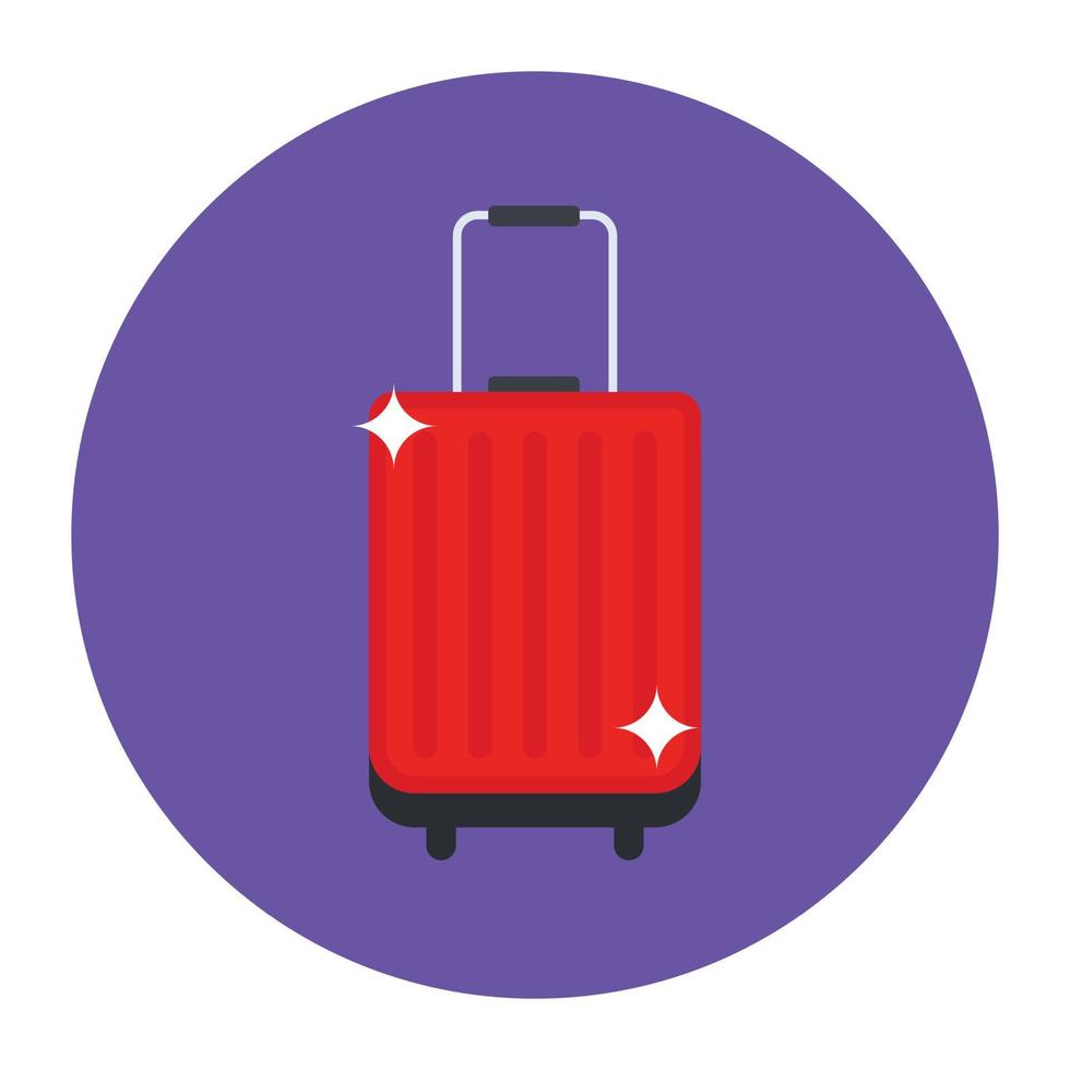 A red suitcase with wheels, luggage flat icon vector