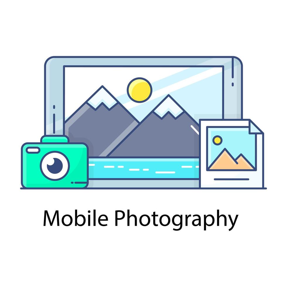 Mobile photography flat outline icon, vector