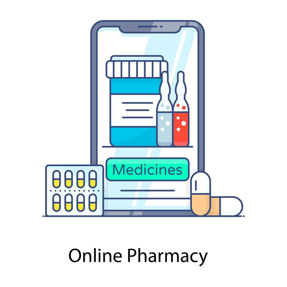 An icon of online pharmacy in flat outline editable vector