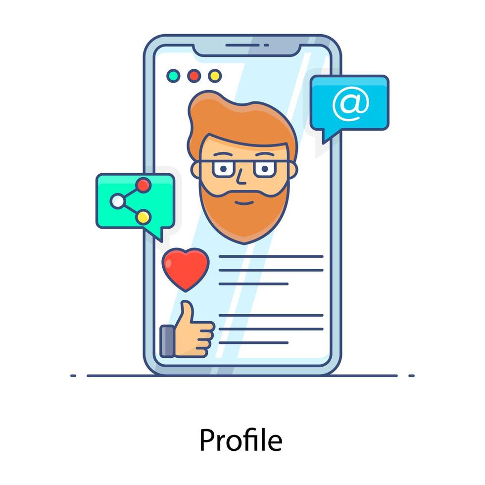 Profile flat outline icon, personal identity vector