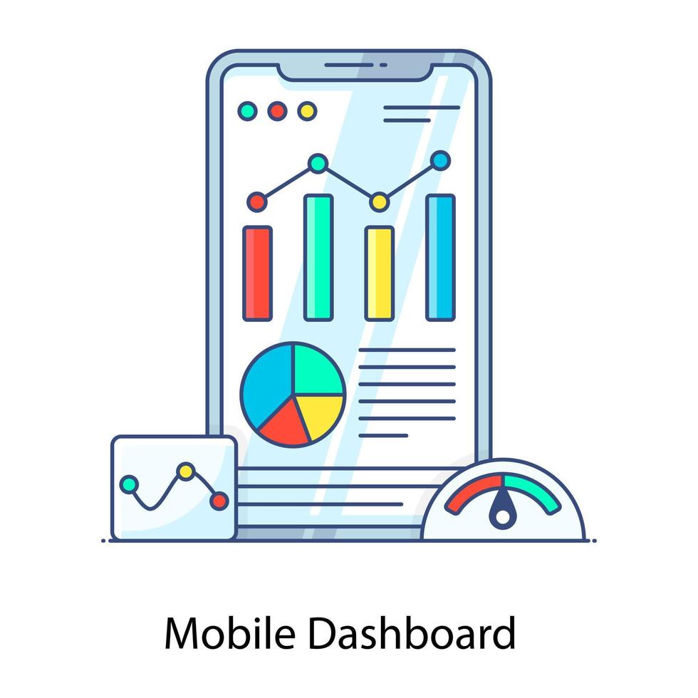 Mobile analytics, flat outline icon of mobile dashboard vector
