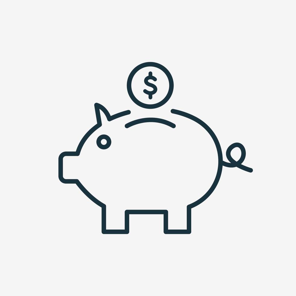 Piggy Bank Line Icon. Accumulation or Saving of money Linear Icon. Piggy Bank with Falling Dollar Coin Icon. Sign for Banking or Business Poster. Vector illustration