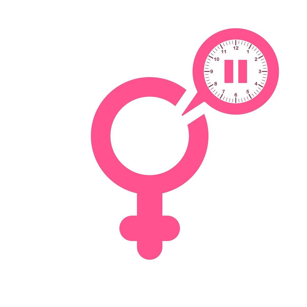 icono rosa de la menopausia con reloj. símbolo del período de la menopausia. ícono de género femenino con pausa menstrual y reloj. estilo de icono plano. ilustración vectorial vector