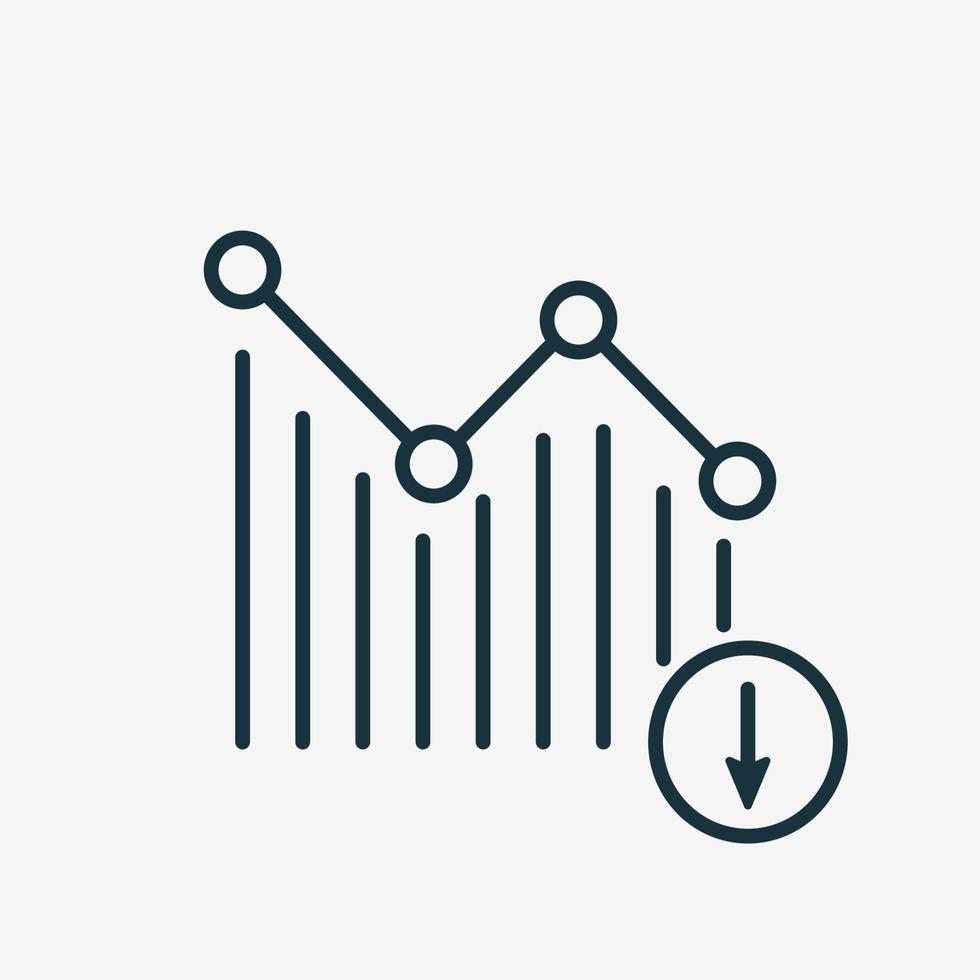 Reduction Graph Linear Icon. Decrease of Graphic Bar with Arrow Down. Finance and Business Line Icon. Vector illustration