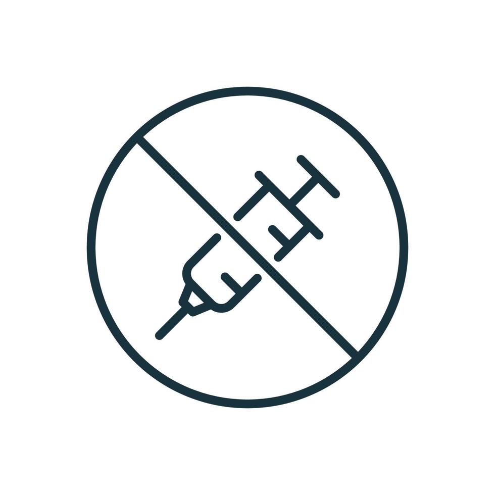 Stop Coronavirus vaccine by Syringe line icon. Anti-Vaccination Protest. Stop and No Vaccine sign. Rejecting Preventive and Vaccination Coronavirus Covid-19. Vector illustration.