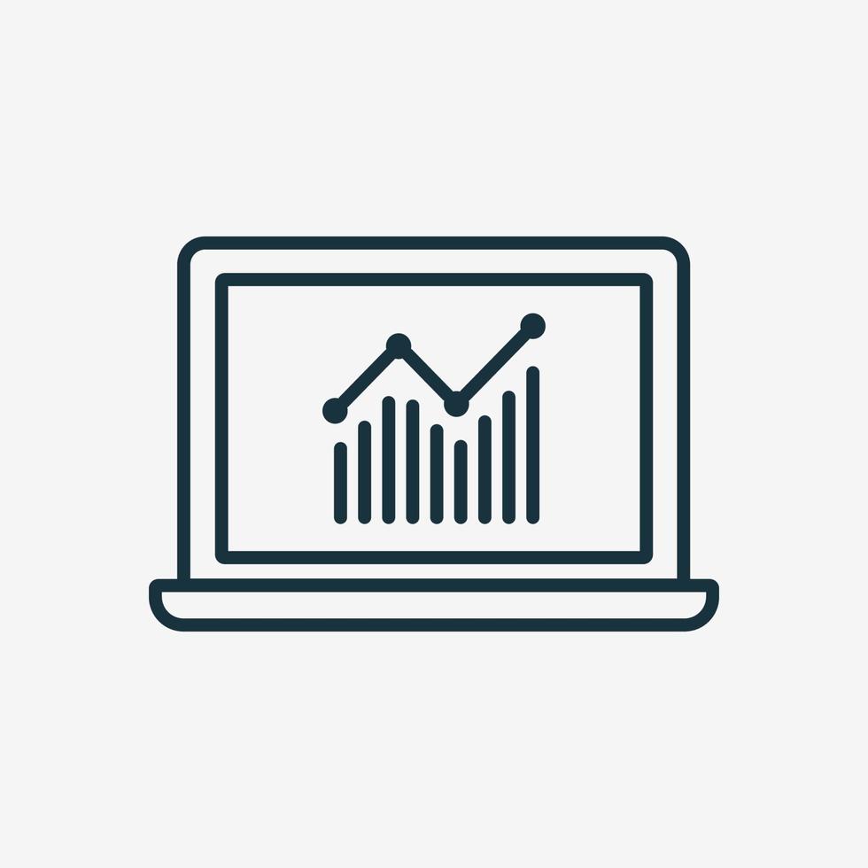 Stocks Market Graph Chart on Laptop Screen Linear Icon. Trading Platform and Trading Exchange Concept. Online Forex. Vector illustratio