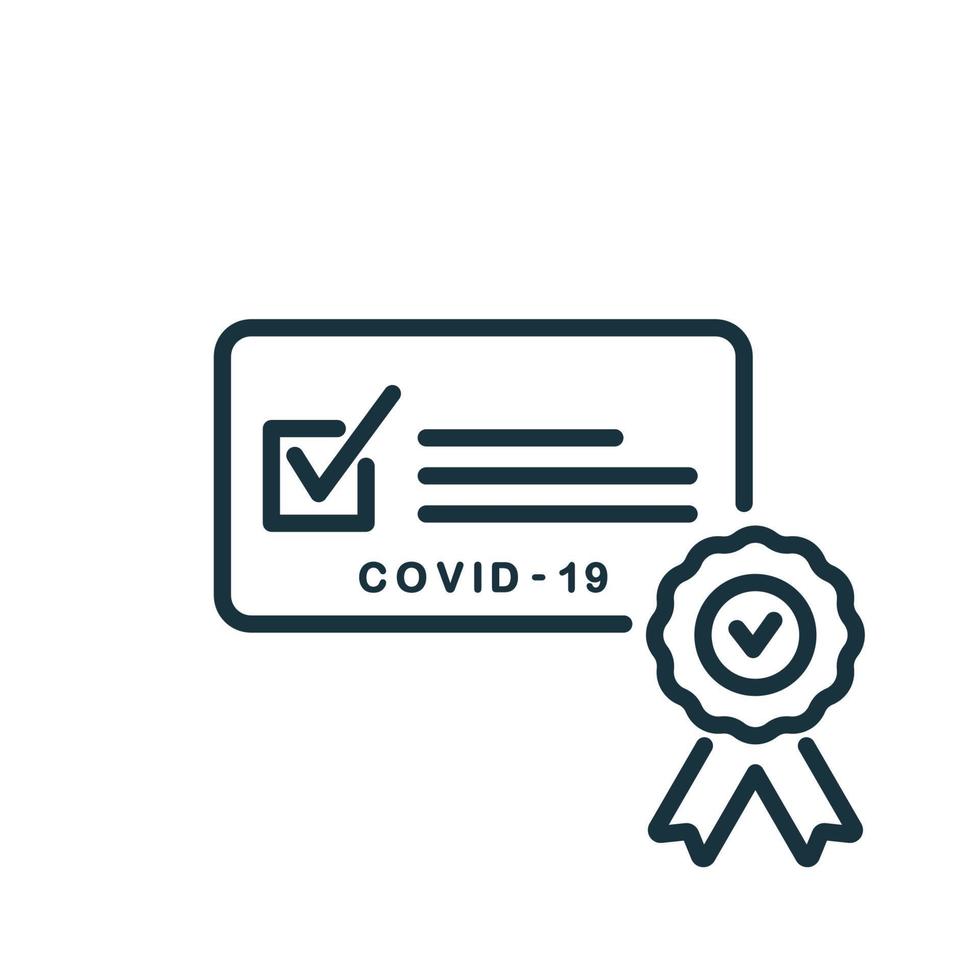 Vaccine Passport line icon. Vaccination Medical Card or Passport icon for travel. Certificate of Vaccination against Covid-19 with check mark. Vector illustration.