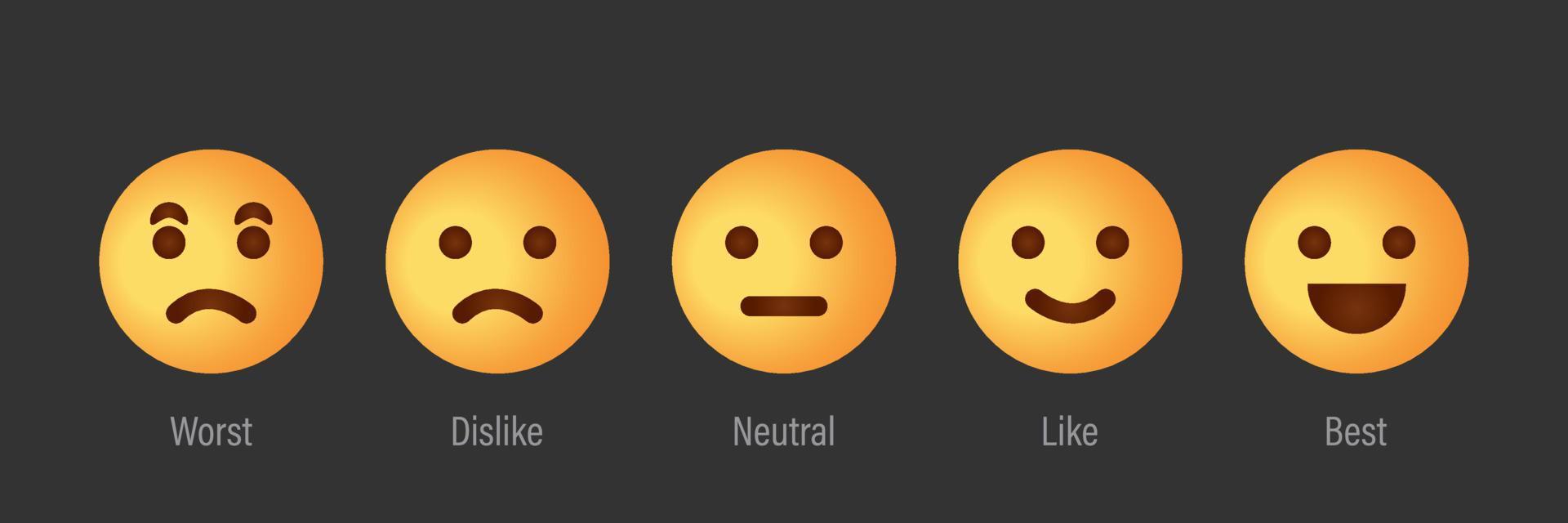 Feedback Scale Service with Emotion Icons. User Experience Rate with Feedback Scale. Yellow Emoji for Customer Feedback. Worst, Dislike, Neutral, Like, Best Emotion Icons. Vector illustration.