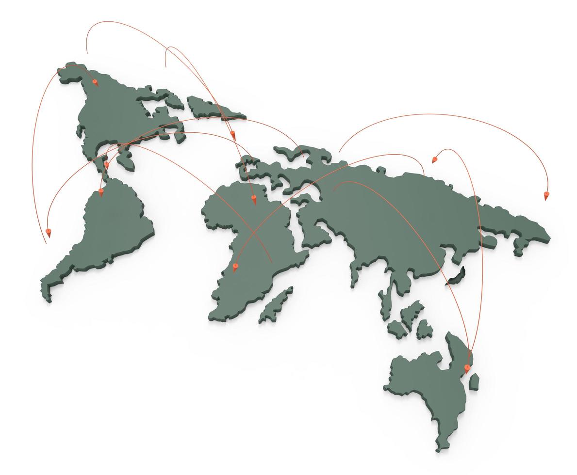 red social humana 3d en el mapa mundial como concepto foto