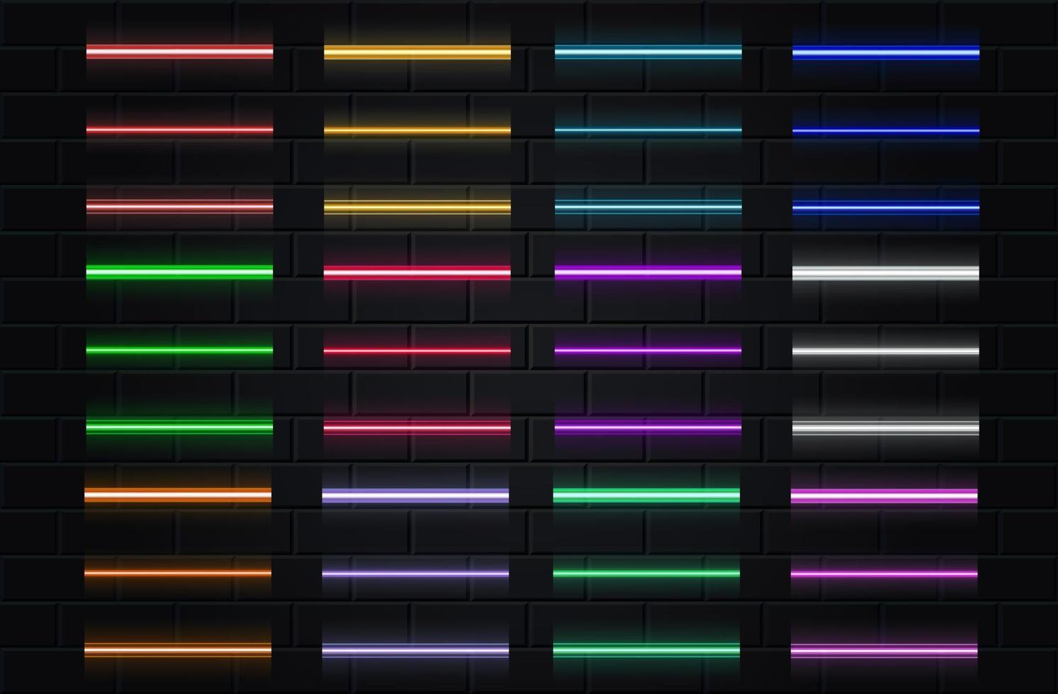 Black brickwall background with examples of neon light lamps vector