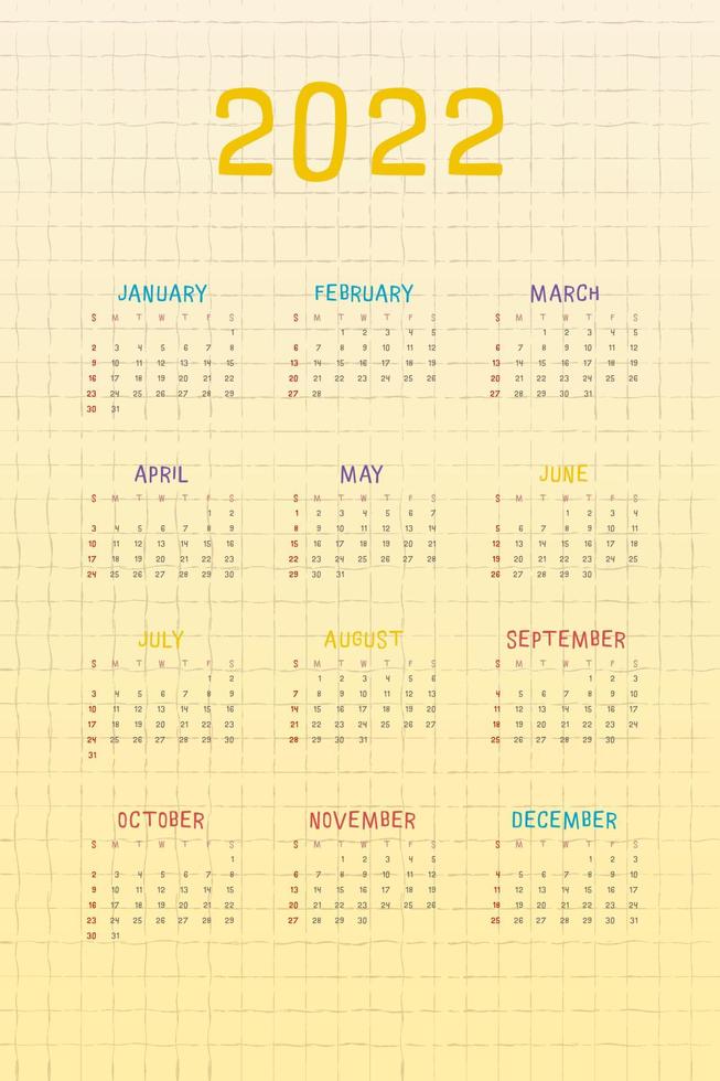 2022 calendar with multicolor cute childish design vertical format vector