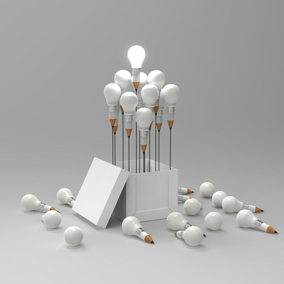 drawing idea pencil and light bulb concept outside the box as creative photo