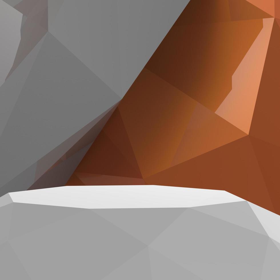 Empty low poly laminate shelf on laminate table and low poly geometric background photo
