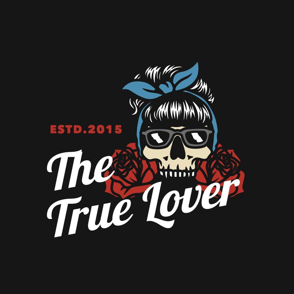 Vintage Rockabilly Rose Skull Logo Hand made Vector Illustration