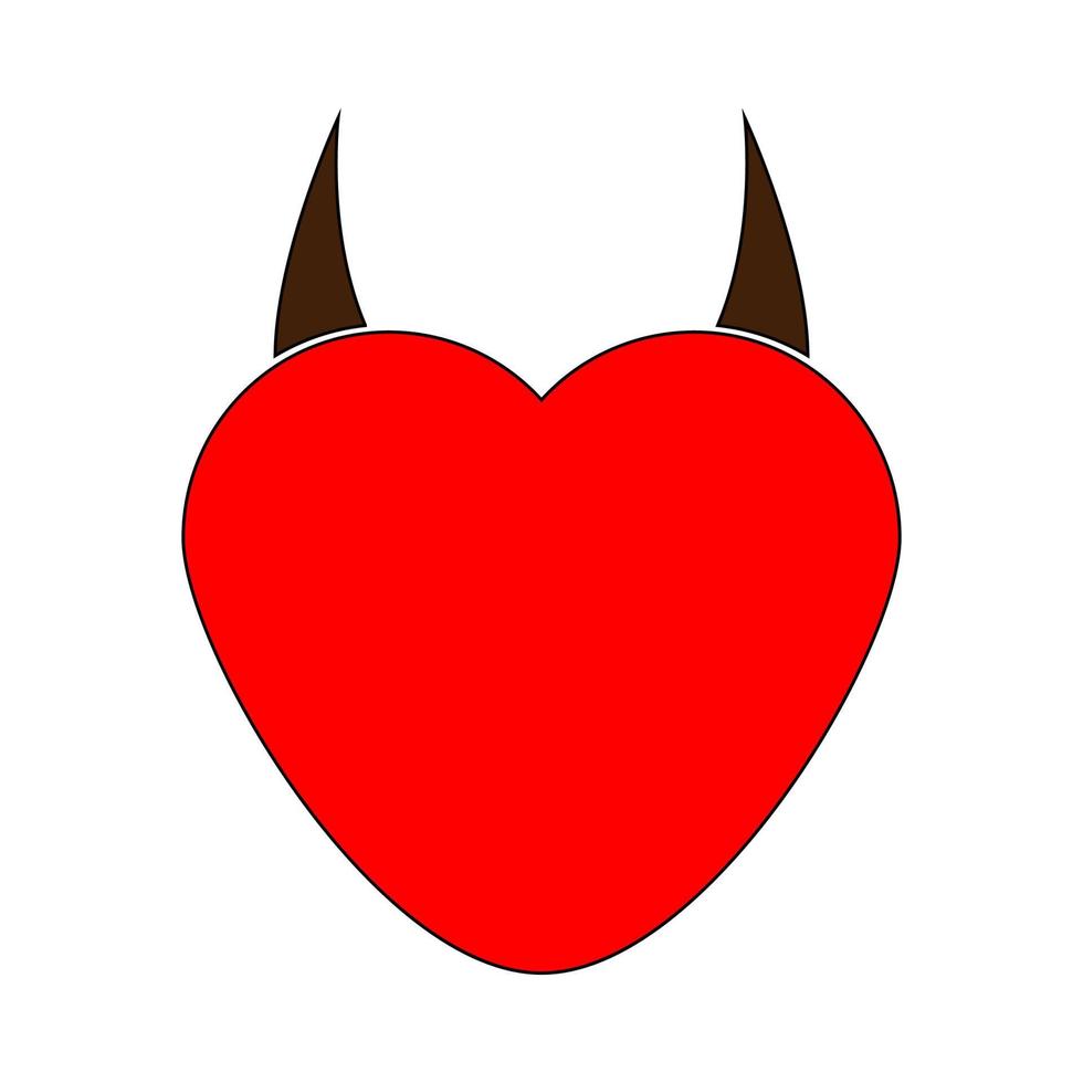 corazón con icono de cuerno de diablo. color diferente . vector