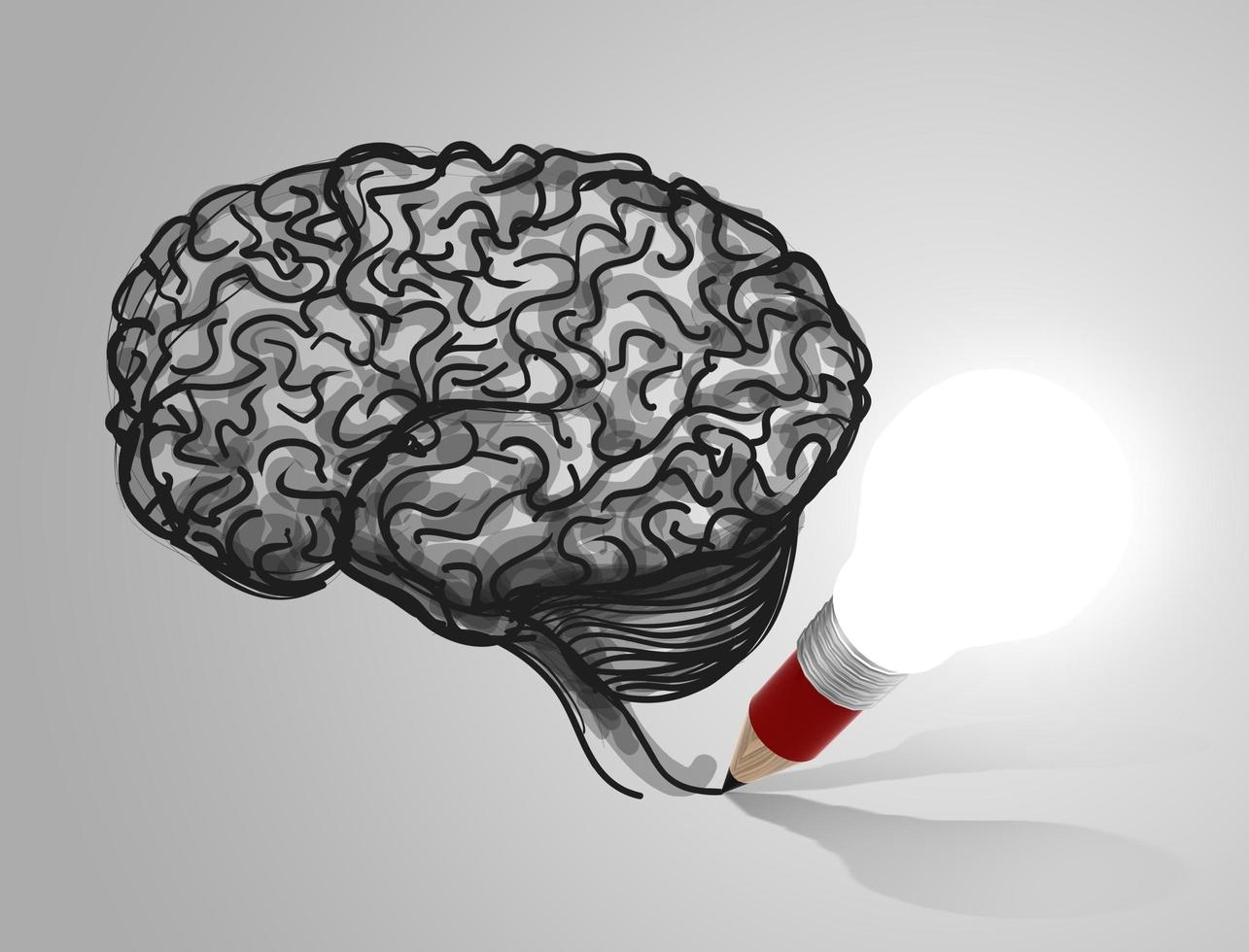 3d pencil lightbulb drawing brain as education concept photo