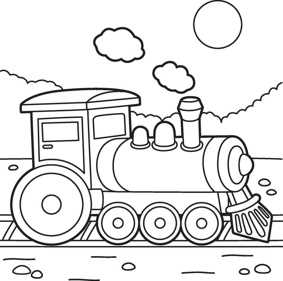 Steam Locomotive Coloring Page for Kids vector