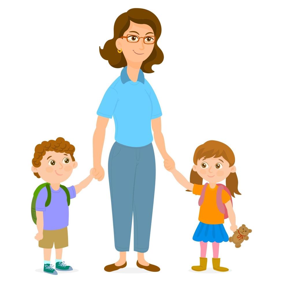 Mother and leading their children to school vector