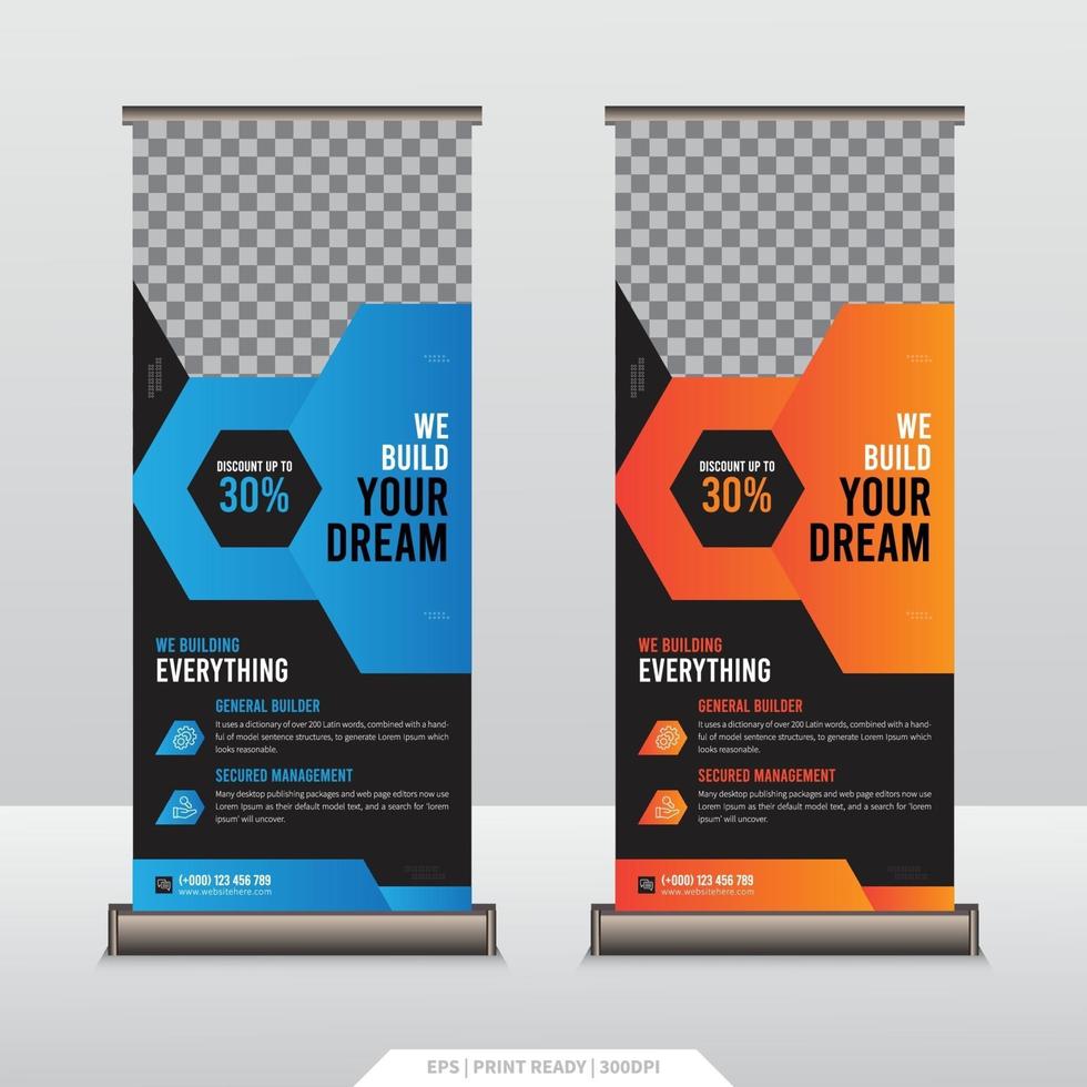 Construction Roll Up Banner Template. Construction, Builders, architecture agency Roll Up Banner Templates Vector illustration Design.