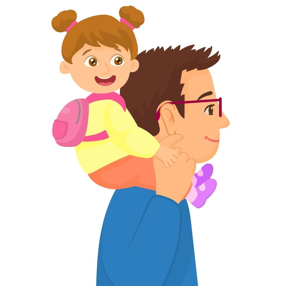 Father carrying his little daughter on shoulders vector