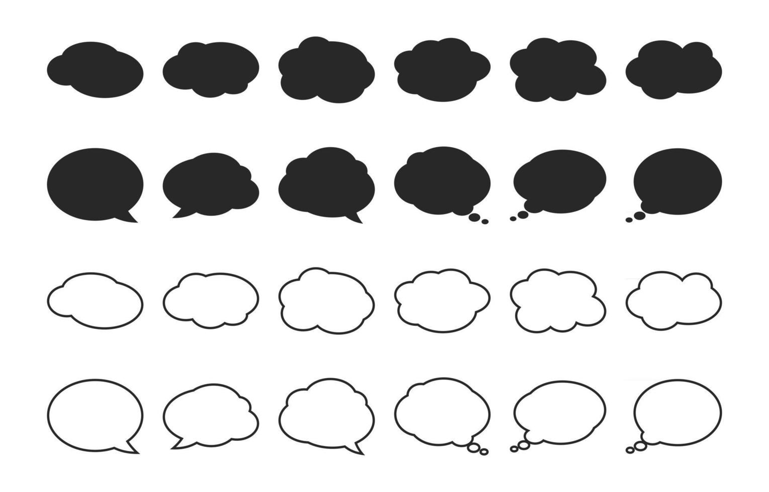 Bubble with clouds silhouettes and thin line set Speech symbol talk and thinking vector