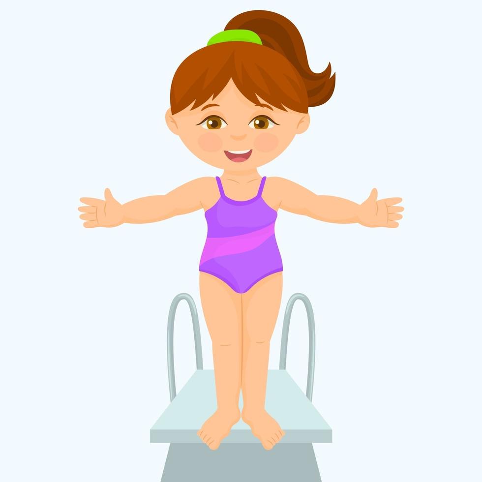 Girl jumping on water from diving board vector