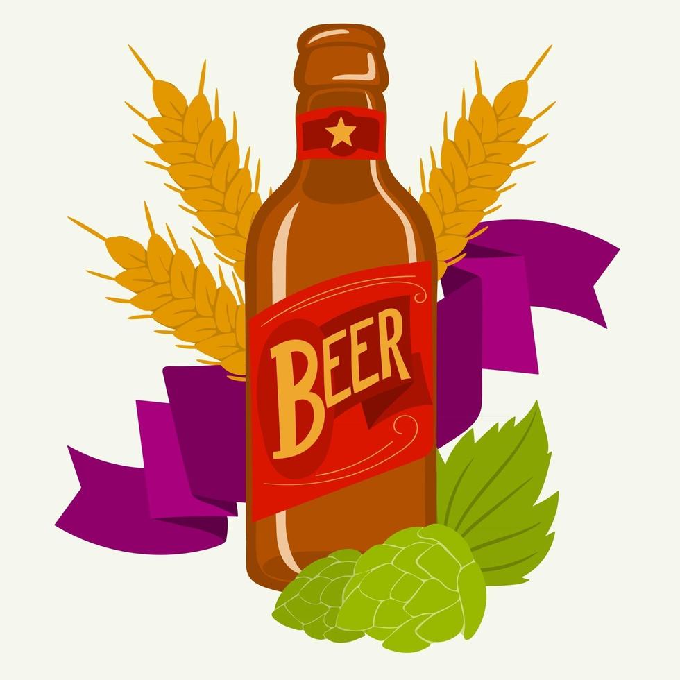 bottle of beer backgrounds with wheat and hops vector