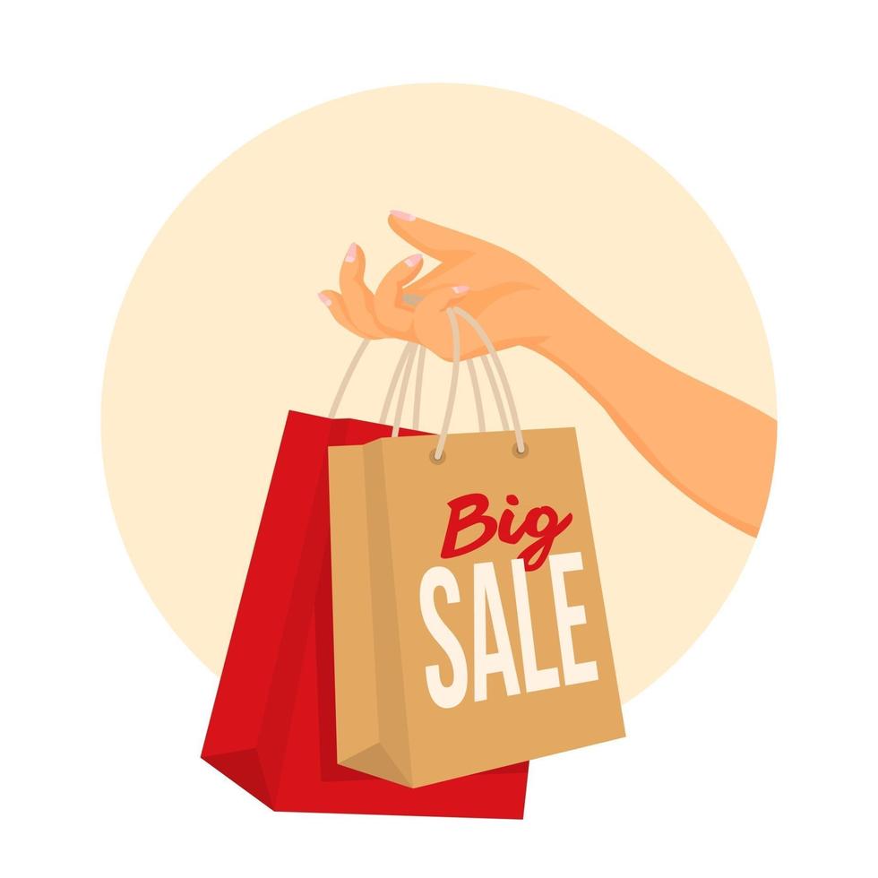 Hand holding Shopping bags. Black Friday vector