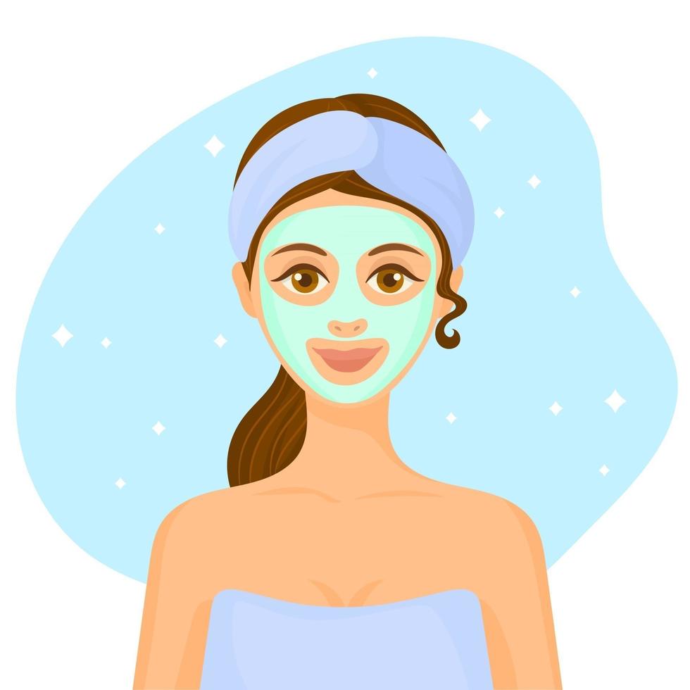 Spa Woman applying Facial clay Mask. Beauty Treatments vector