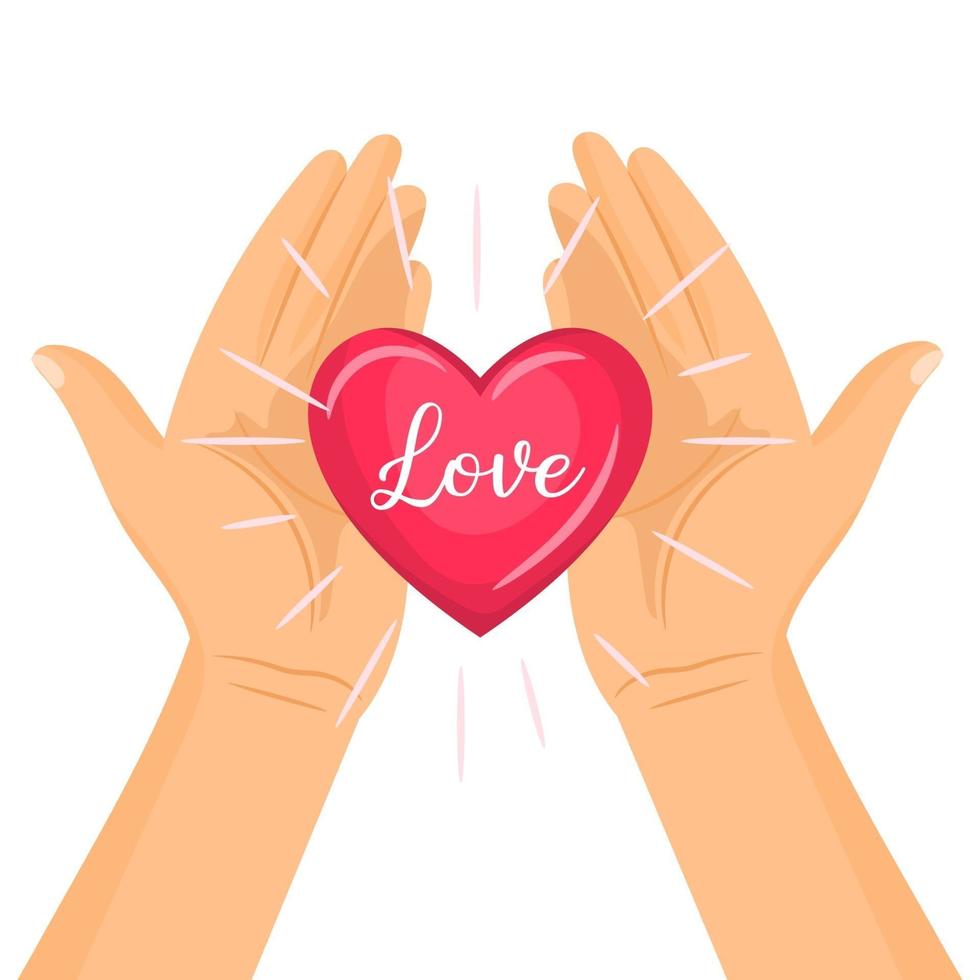 manos sosteniendo corazón rojo, concepto de día de san valentín o día mundial del corazón vector