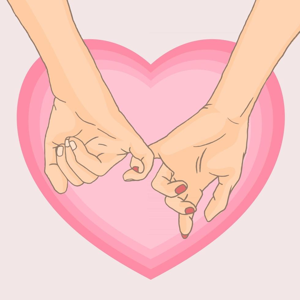 promesa meñique con forma de corazón, tarjeta del día de san valentín vector