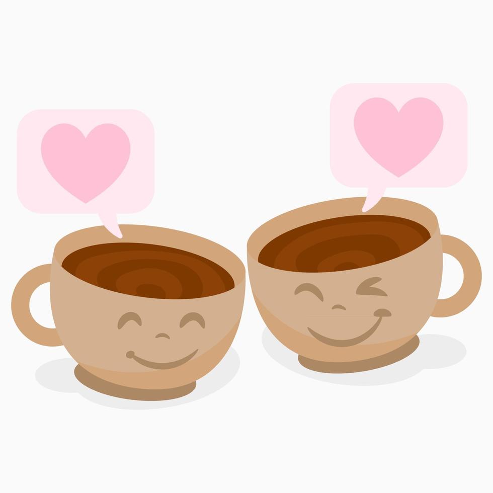 Two cups of coffee with bubble text and hearts vector