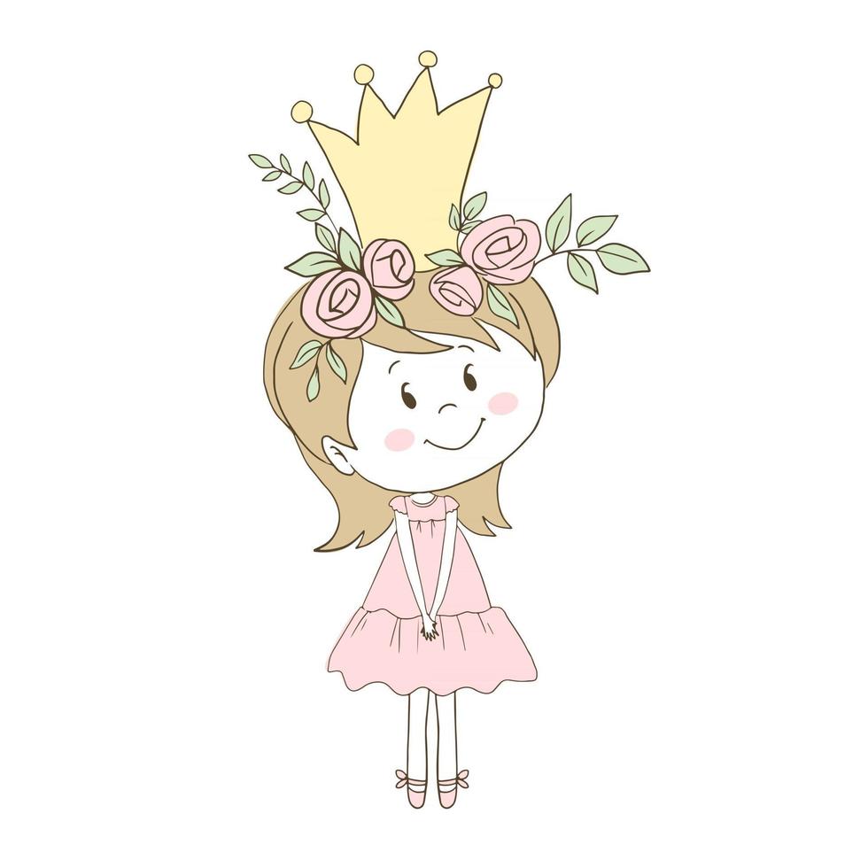 Little girl princess in golden crown and flowers vector