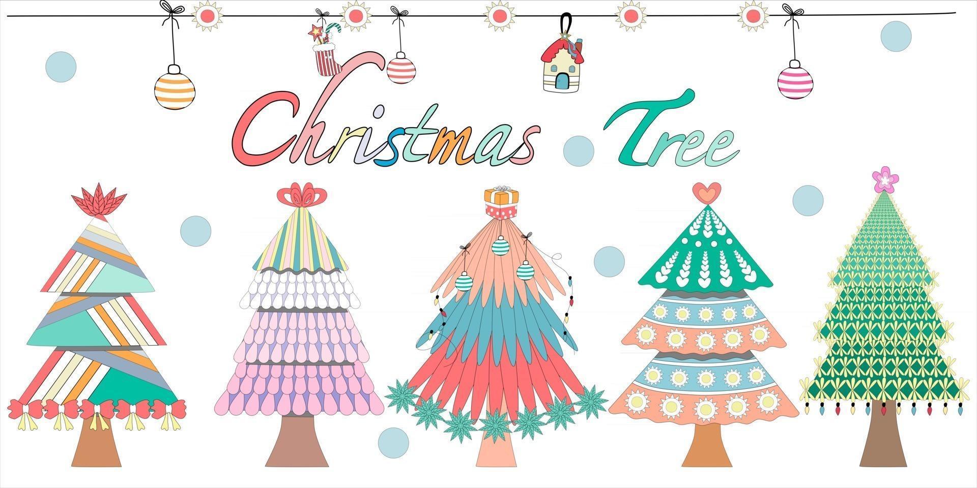 lindo diseño de garabatos de árboles de navidad en tonos pastel vector