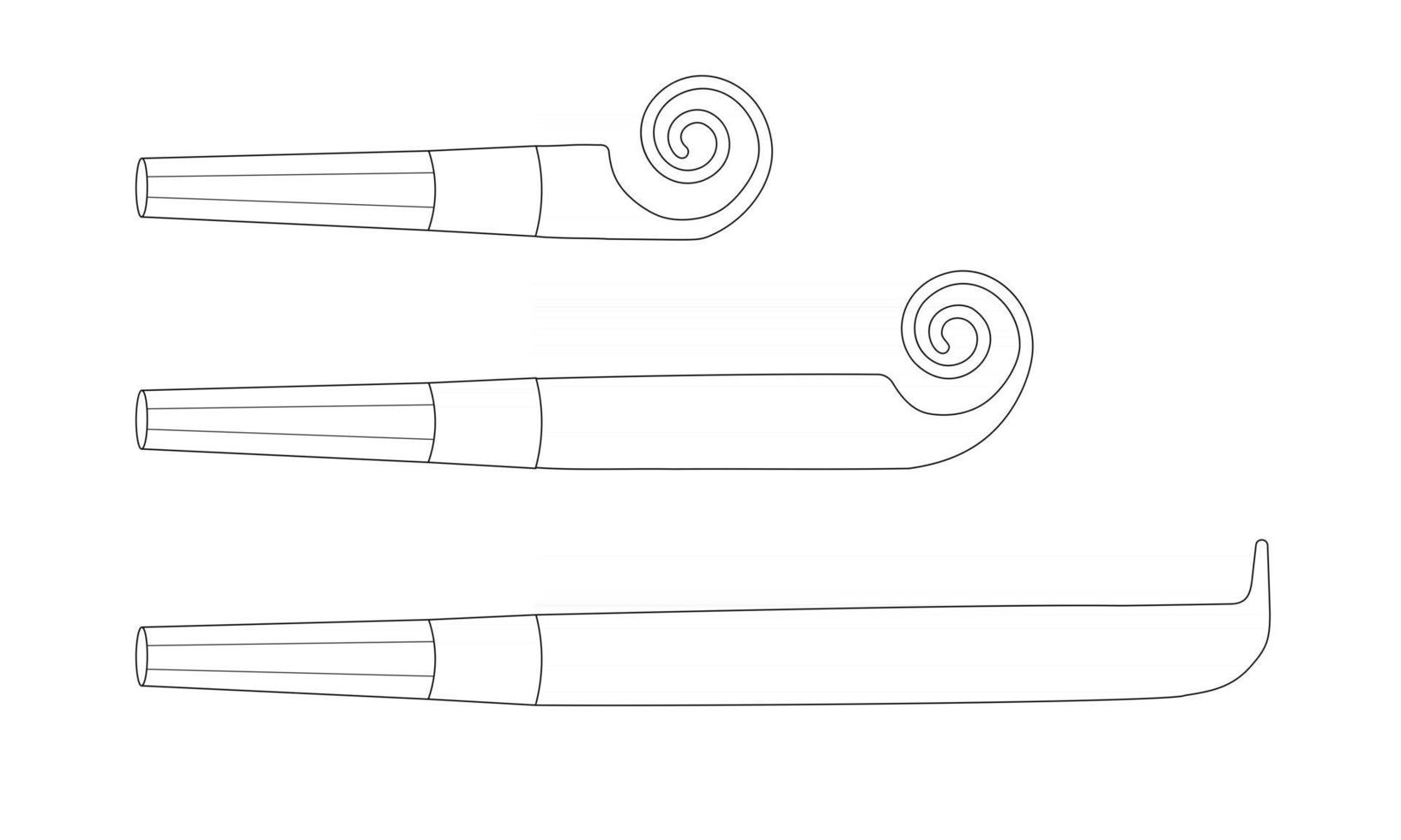 esbozar sopladores de fiestas, bocinas, matracas, silbatos sonoros vector