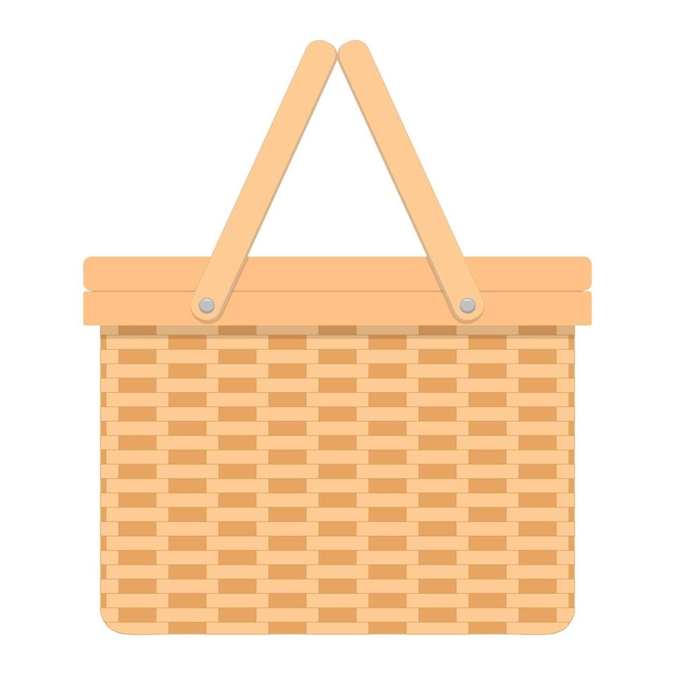 Woven willow picnic basket. Handmade wicker basket with two handles vector