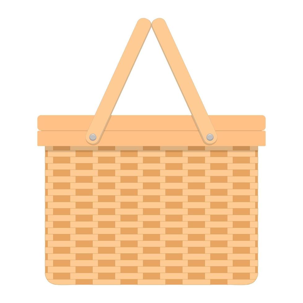 Woven willow picnic basket. Handmade wicker basket with two handles vector